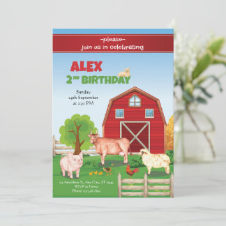 Animales Granja Invitación al cumpleaños Barnyard