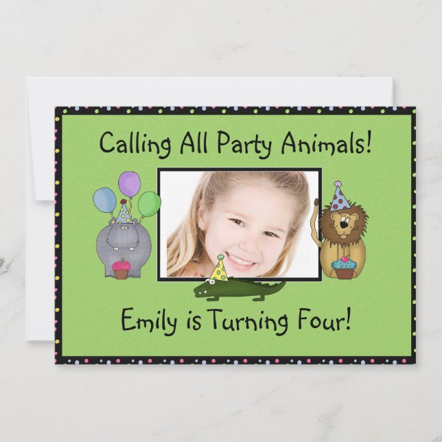 Animales Invitación a la fiesta de cumpleaños (Anverso)