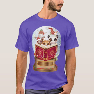 Animales leen en un globo de nieve en la camisa de