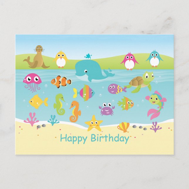 Animales marinos de mar de mar Niños Postales de c (Anverso)