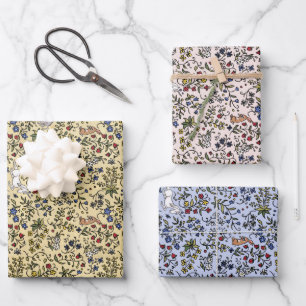 Animales medievales mille fleurs papel envolvente