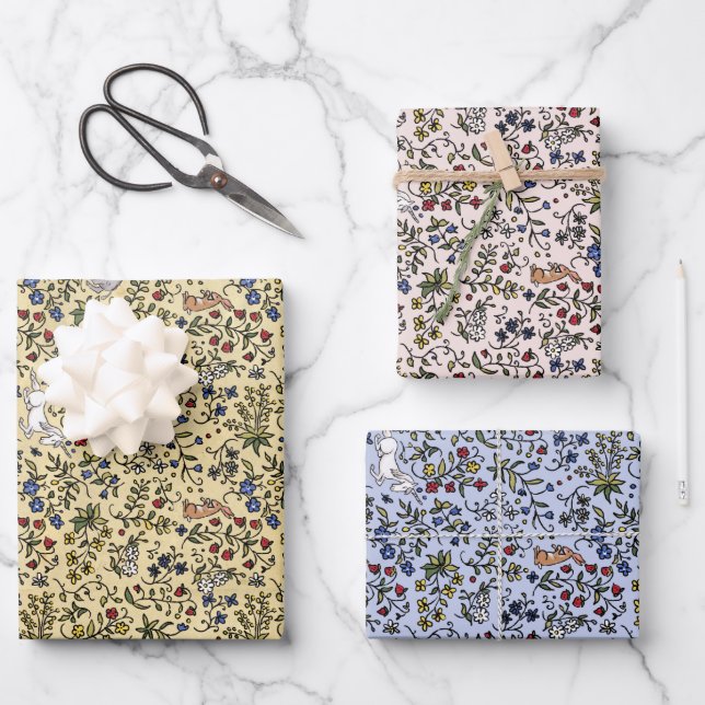 Animales medievales mille fleurs papel envolvente (Anverso)