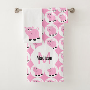 Animales monogramados en el patrón de cerdo rosado