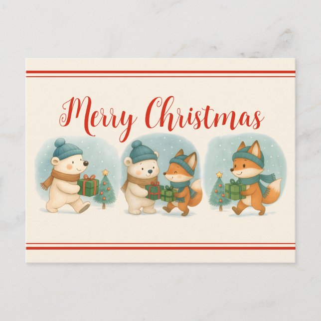 Animales Navideños Acogedores - Tarjeta Postal de  (Anverso)