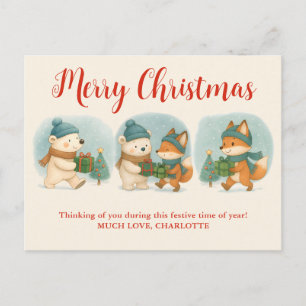Animales Navideños Acogedores Tarjeta Postal de Va