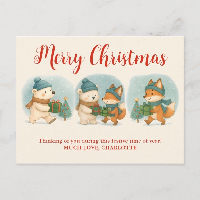 Animales Navideños Acogedores Tarjeta Postal de Va (Anverso)