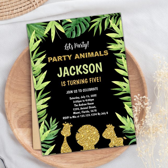 Animales purpurinas silvestres invitaciones de un  (Glitter Animals Wild One Birthday Invitations)