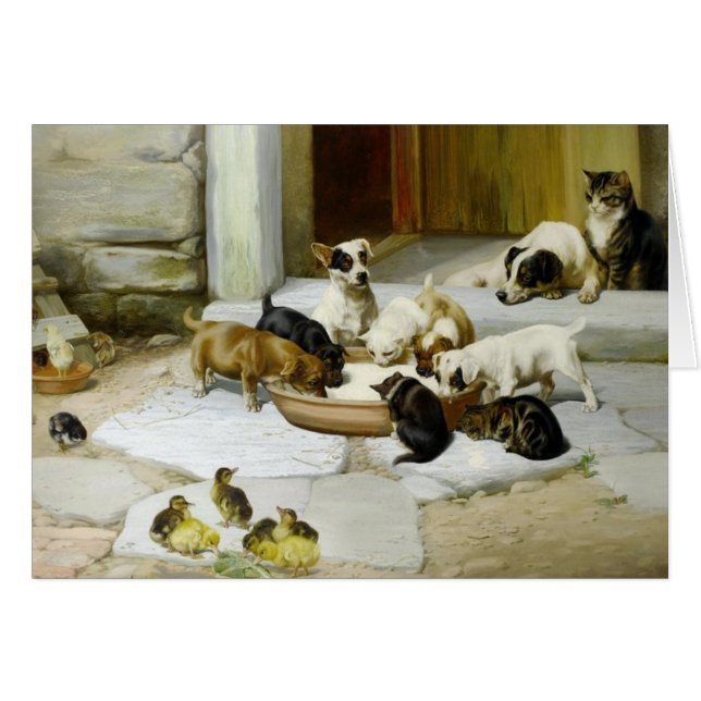 Animales que comparten un cuenco de leche, (Anverso (Horizontal))
