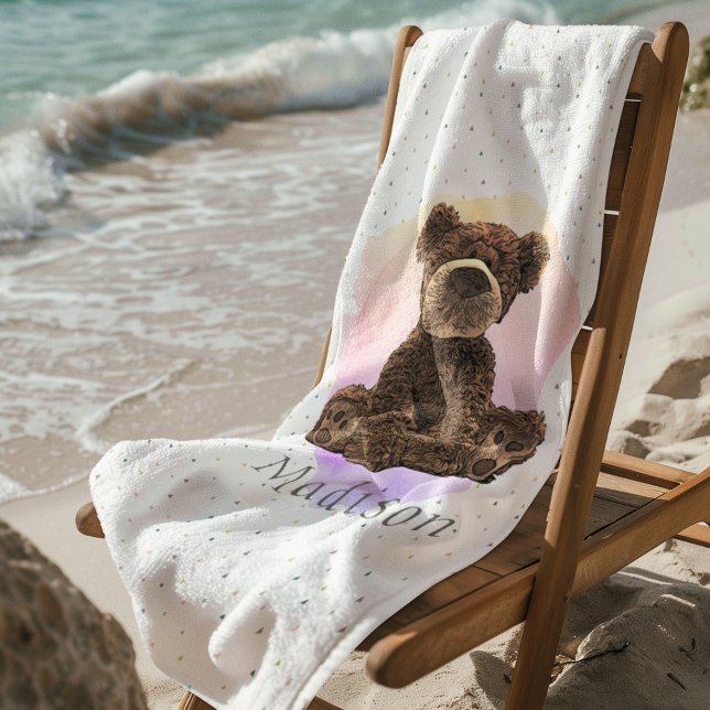Animales rosados de oseo salvajes adornan a los ni (Kid's vacation beach towel cuddle bear.)