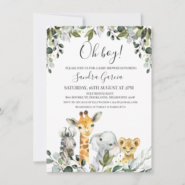 Animales Safari con invitación de león a Baby Show (Anverso)