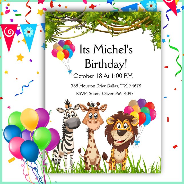 Animales Safari en la invitación a la fiesta de cu (Subido por el creador)
