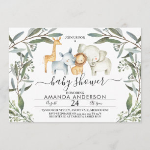 Animales Safari Foliage Invitación Baby Shower