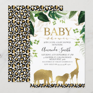 Animales Safari Gold Foliage Invitación Baby Showe