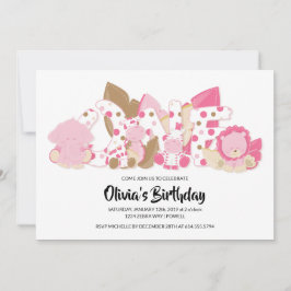 Animales Safari Rosados Invitación a fiesta de cum