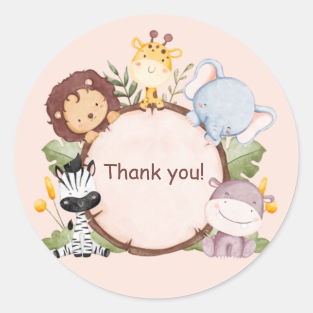 Animales salvajes adorables Gracias pegatinas (Anverso)