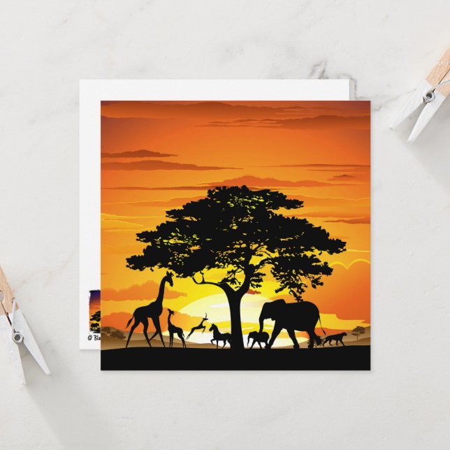 Animales salvajes al atardecer en la sabana africa (Anverso/Reverso In Situ)