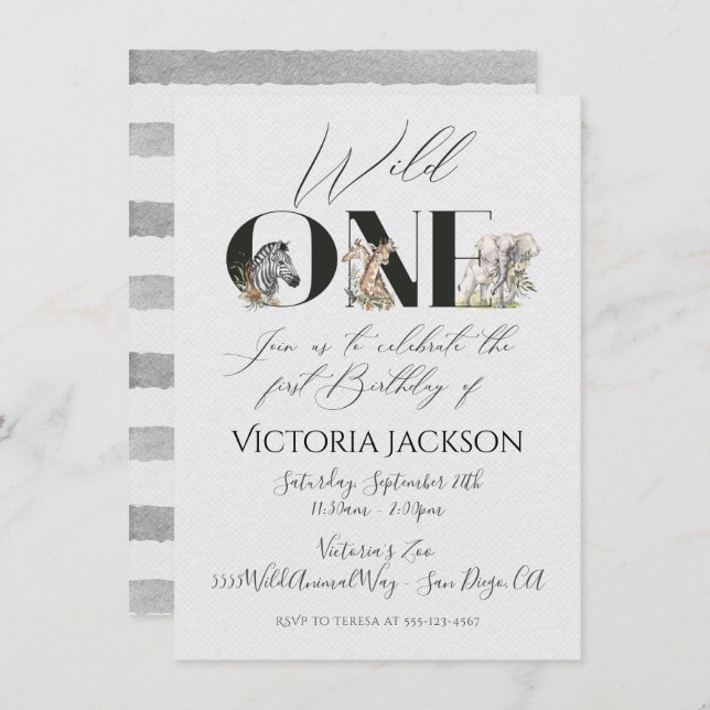 Animales salvajes de safari invitaciones de primer (Anverso / Reverso)