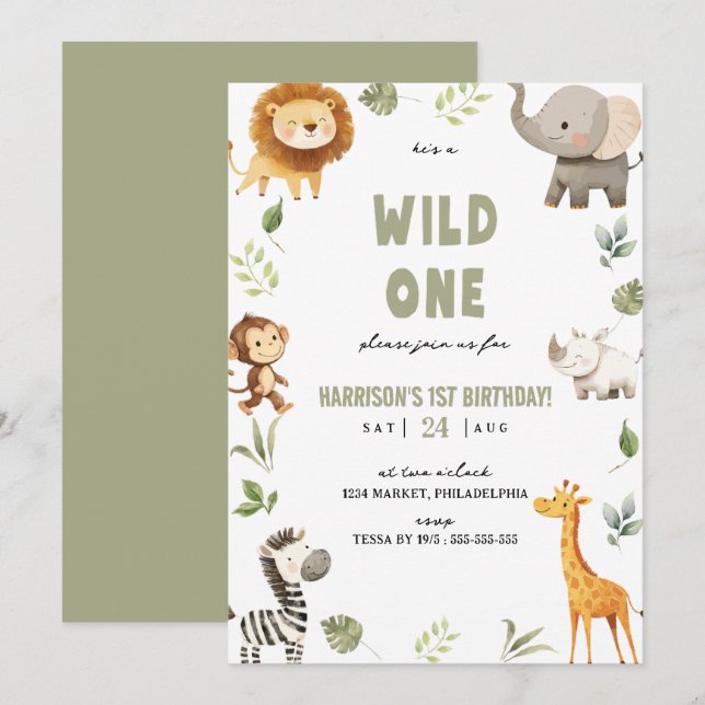 Animales salvajes de un Safari Invitación de prime (Anverso / Reverso)