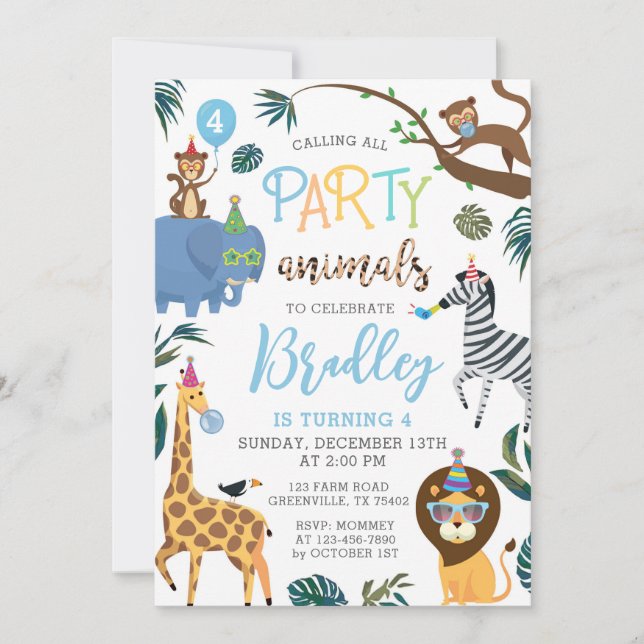 Animales salvajes Fiestas de invitaciones de un cu (Anverso)