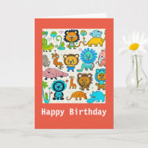 Animales salvajes para niños, tarjeta de cumpleaño