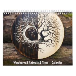 Animales y árboles quemados en madera – Calendario