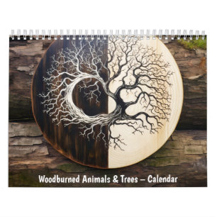 Animales y árboles quemados en madera – Calendario