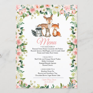 Animales y menú Rubor Floral rosa en Baby Shower