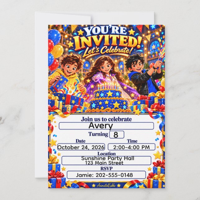 AnimatedLabbs Invitación para celebrar cumpleaños (Anverso)