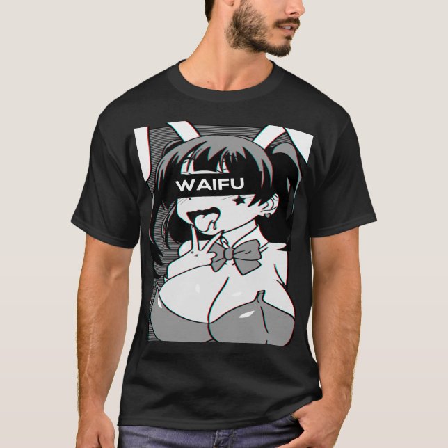 Anime Ahegao lewd Camisa de largo aliento y conejo (Anverso)