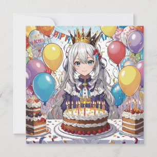 Anime chica B cumpleaños tarjeta plana