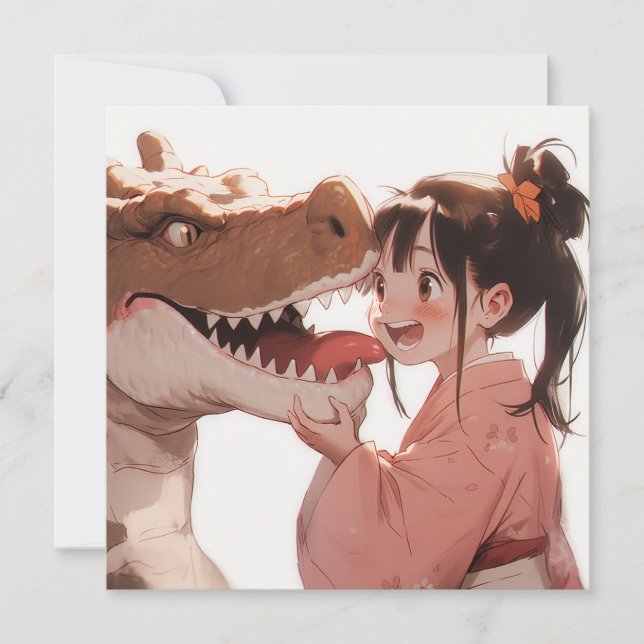 Anime Chica con un amigo de dinosaurio (Anverso)