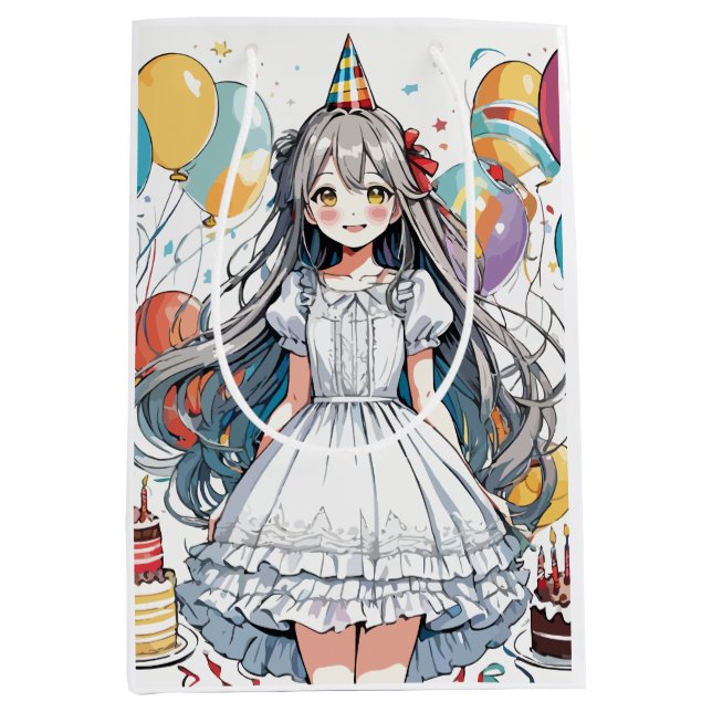 Anime chica cumpleaños C Bolsa de regalo media (Anverso)