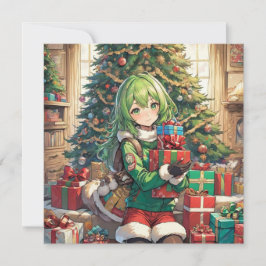 Anime chica Navidad tarjeta plana
