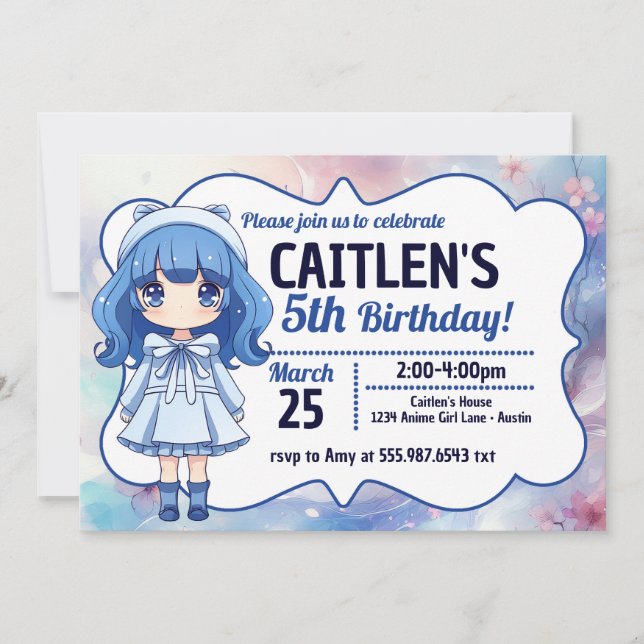 Anime Chica se burla de la invitación al cumpleaño (Anverso)