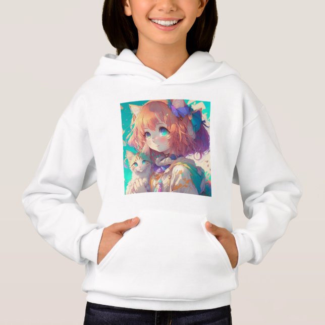 Anime Chica sostiene un gatito adorable (Anverso)