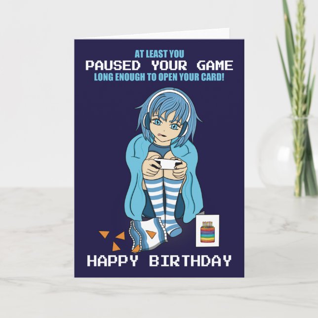 Anime Gamer Chica Pasuró Su Tarjeta De Cumpleaños  (Anverso)