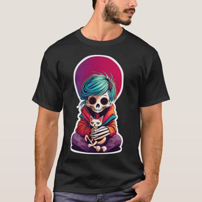 Anime Skeleton Sostenía Una Camisa De Gato Lazy Ha (Anverso)