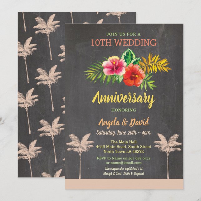 Aniversario de Aloha Boda Invitación a charla trop (Anverso / Reverso)