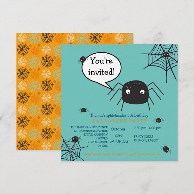 Aniversario de Araña Cuta/Niño de Halloween (Anverso / Reverso)