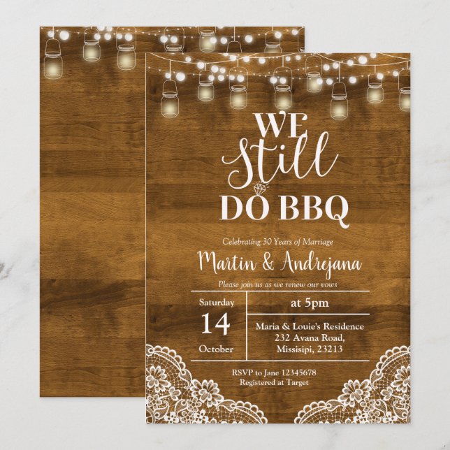 Aniversario de boda de encaje Invitación de barbac (Anverso / Reverso)