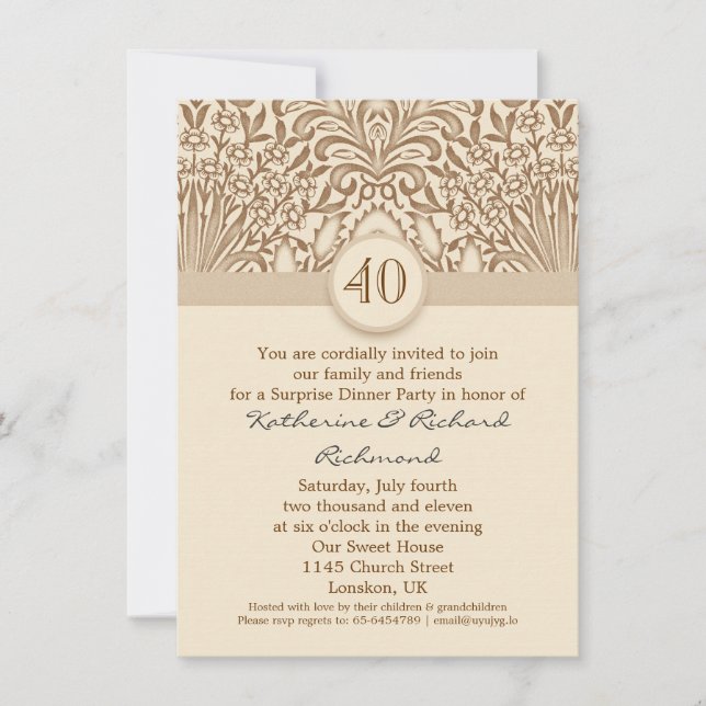 Aniversario de bodas de 40 años invitaciones marro (Anverso)