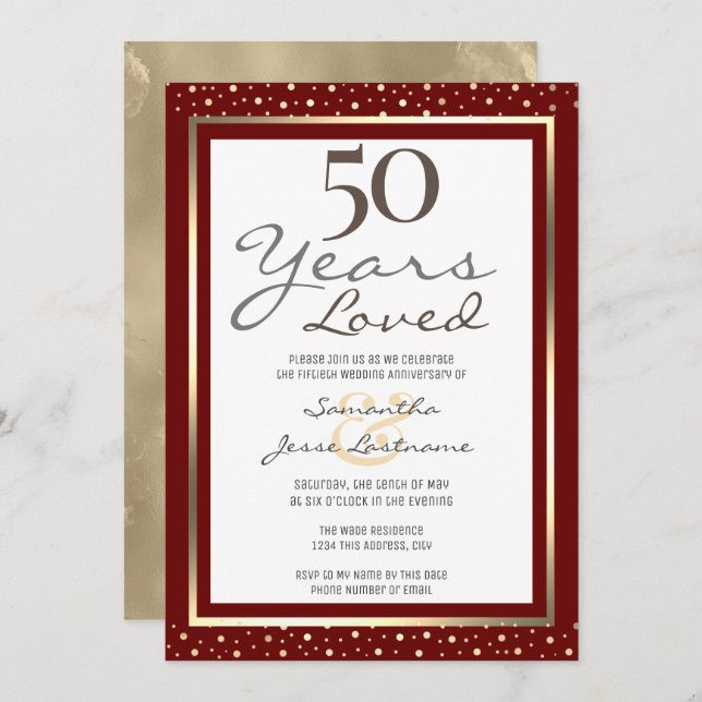 Aniversario de Bodas de Oro Elegante Invitación Do (Anverso / Reverso)