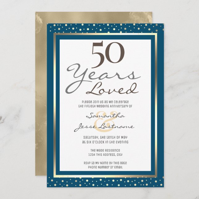 Aniversario de Bodas de Oro Invitación Elegante de (Anverso / Reverso)