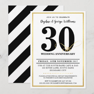 ANIVERSARIO DE BODAS Nº 30 INVITACIONES doradas co
