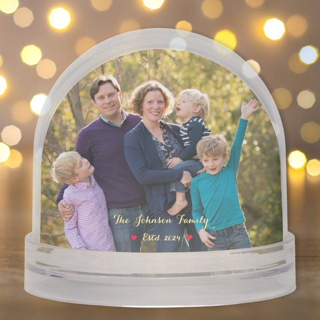 Aniversario de la creación de Navidades de fotogra (Create Custom Family Photo Christmas Anniversary Snow Globes)