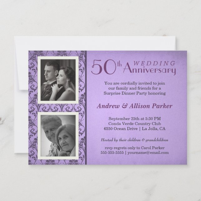 Aniversario de la Damasco Vintage Invitación a dos (Anverso)