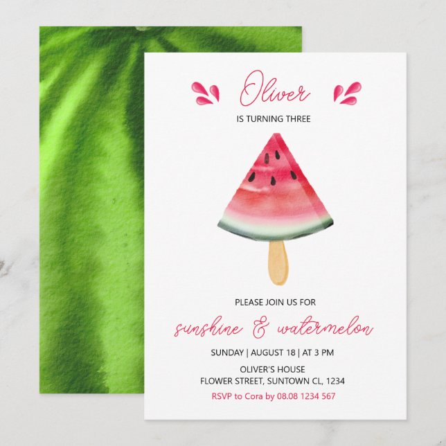 Aniversario de la sandía Invitación a cualquier ed (Anverso / Reverso)