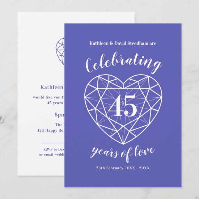 Aniversario de Sapphire 45 años de invitaciones de (Anverso / Reverso)