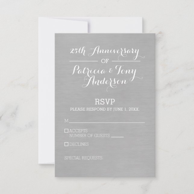 Aniversario del Boda de Silver y White RSVP (Anverso)