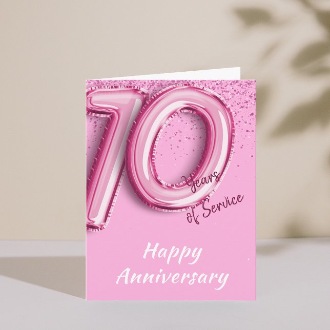 Aniversario del empleado 10 años tarjeta de giro P (Employee Anniversary 10 Years PinkBalloon Fold Card)